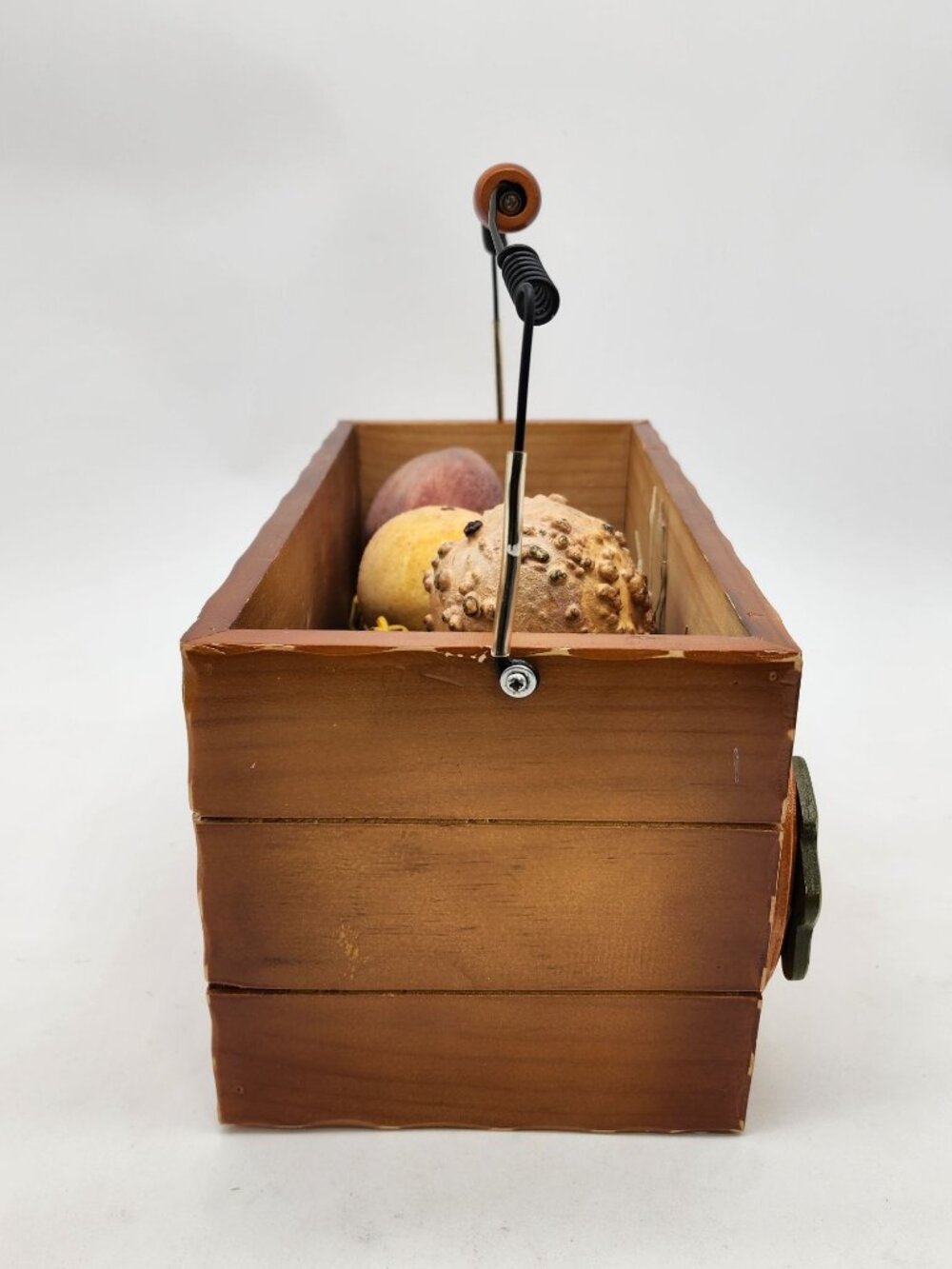 Rustic Wooden Pumpkin Basket With Sugared Gourds & Wire Handle - Picture 4 of 7